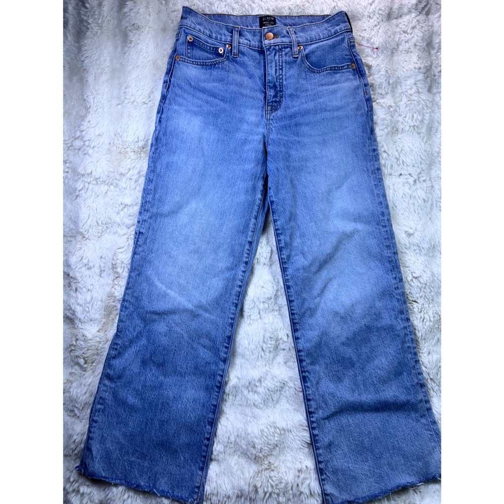 J.Crew Wide-Leg Crop Jeans Light Wash Raw Hem High Rise Denim Size 25. A42
